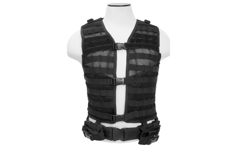 NcSTAR Modular Vest, Nylon, Black, Size Medium- 2XL, Fully Adjustable, PALS/ MOLLE Webbing, Includes Pistol Belt with Two Accessory Pouches CPV2915B