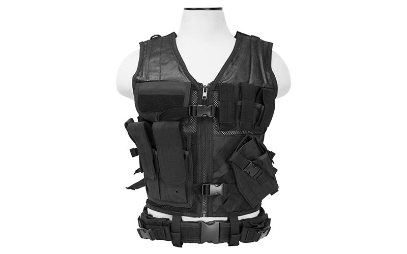 NCSTAR Tactical Vest, Nylon, Black, Size Medium- 2XL, Fully Adjustable, PALS Webbing, Pistol Mag Pouches, Rifle Mag Pouches, Includes Pistol Belt with Additional Accessory Pouches CTV2916B