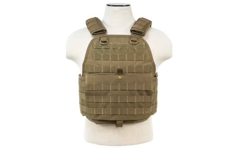 NCSTAR Plate Carrier Vest, Nylon, Tan, Size Medium-2XL, Fully Adjustable, PALS/ MOLLE Webbing, Compatible with 10" x 12" Hard Plates CVPCV2924T