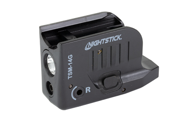 Nightstick TSM-14G, Subcompact Tactical Weapon-Mounted Light w/Green Laser, For Glock 43/43X/48 MOS, 150 Lumens, 2,700 Candela, Black, .75 Hours of Runtime, IP-X4 Water-Resistant, Rechargeable Battery TSM-14G