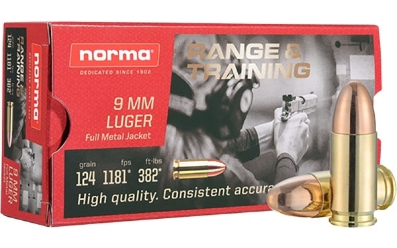 Norma 9mm luger 124gr full metal jacket 50/box