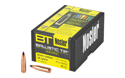 NOSLER Ballistic Tip, .243 Diameter, 6MM/243 Winchester, 95 Grain, Spitzer Boat Tail, 50 Count 24095