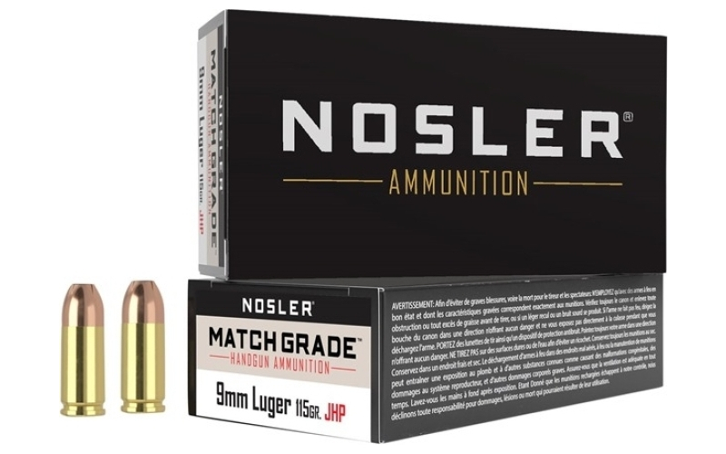 NOSLER 9mm luger 115gr jacketed hollow point 50/box