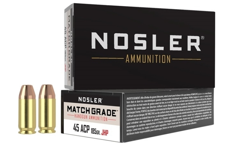 NOSLER 45 auto 185gr jacketed hollow point 50/box