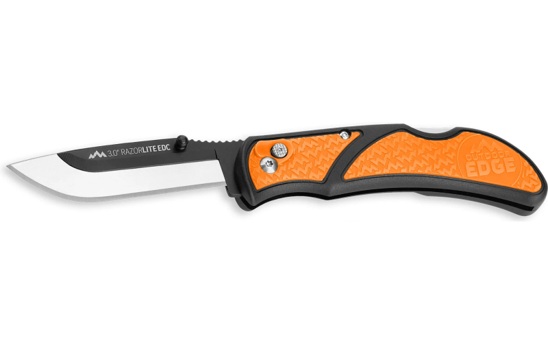 Outdoor Edge Razor Lite, Folding Knife, Plain Edge, 3.5" Blades, 420J2 Stainless Steel, Orange Handle, Includes (6) Drop Point Blades RB-20C