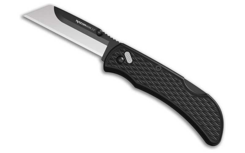 Outdoor Edge Razorwork, Folding Knife, Plain Edge, 2.5" Blades, Black Oxide Finish, 420J2 Stainless Steel, Includes (2) Utility Blades RWK25-2C