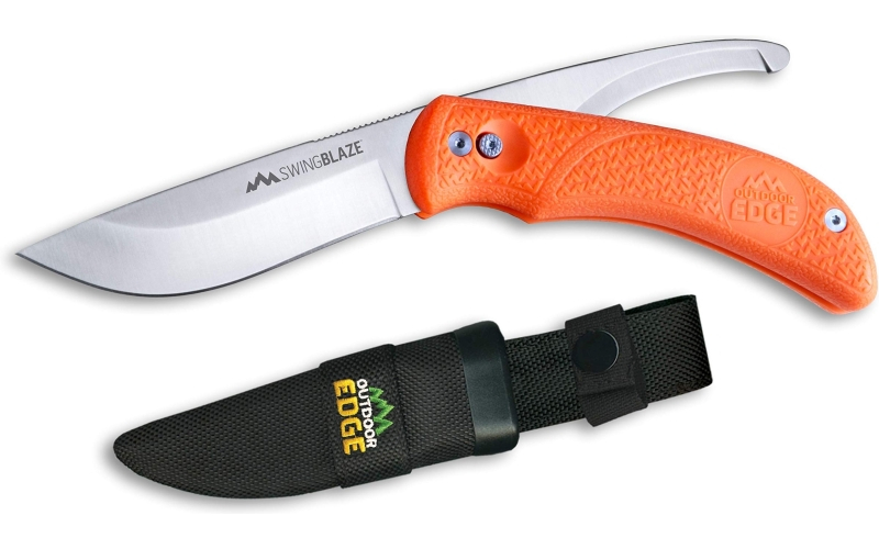 Outdoor Edge SwingBlaze, Fixed Blade Knife Set, Plain Edge, Aus-8 Stainless Steel, Orange Handle, 3.6" Skinning Blade and 3.2" Gutting Blade, Includes Nylon Sheath SZ-20NC