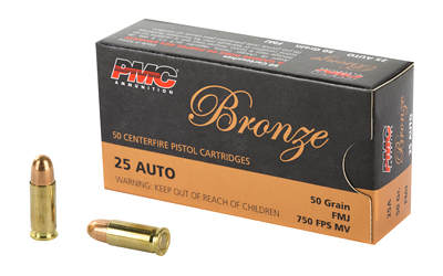 PMC Ammunition Bronze, 25 ACP, 50 Grain, Full Metal Jacket, 50 Round Box 25A