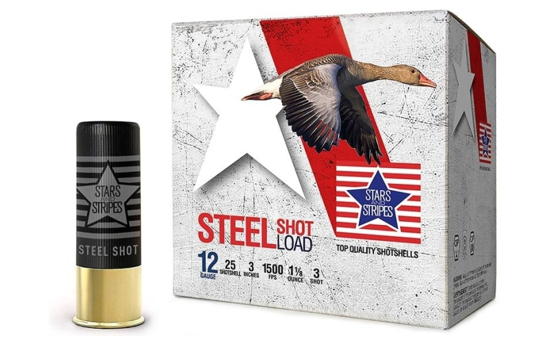 12ga 3'' steel 1 1/8 oz. #3 shot 1500 fps 25rd