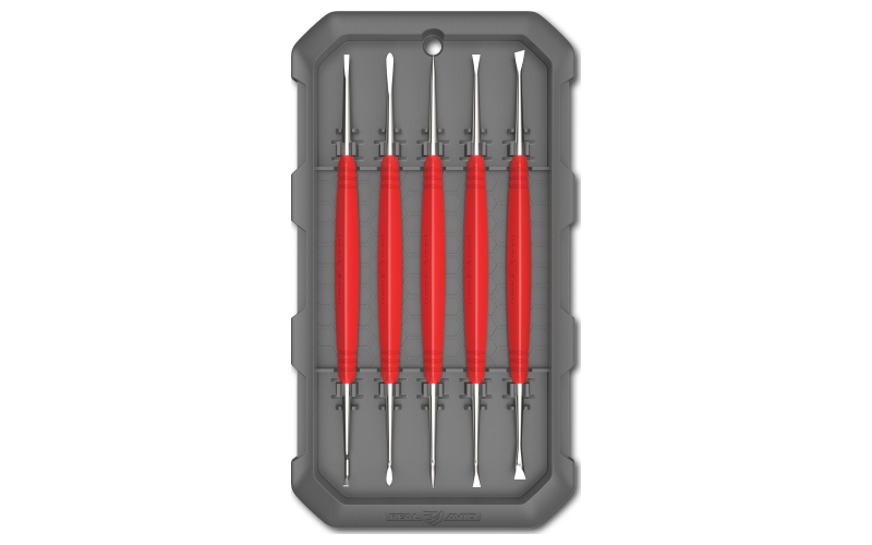 Real Avid Accu-Grip Steel Picks, Set of 5 Double Sided Picks, Silver with Red Rubber Grips AVAGSPS