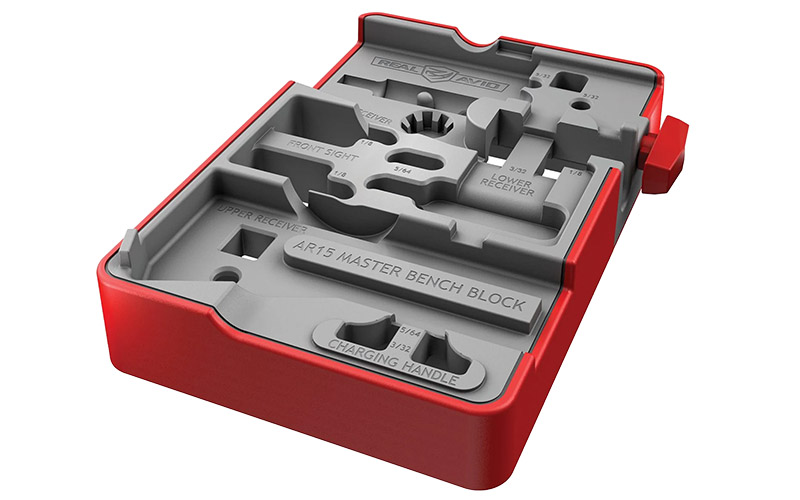 Real Avid Master Bench Block, Rubber/Plastic Material, Red/ Grey Finish, Bench Block for AR Style Rifles AVAR15MBB