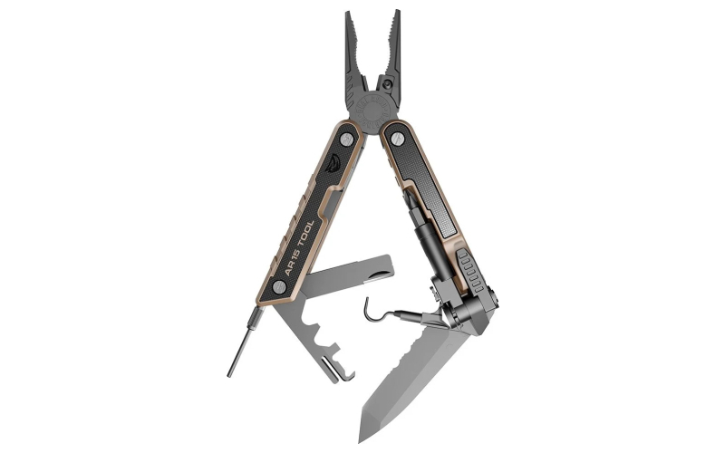 Real Avid AR15 Tool, Multi-Tool, Black/Tan Finish, Stainless Steel, Includes Tan Nylon Sheath AVAR15T