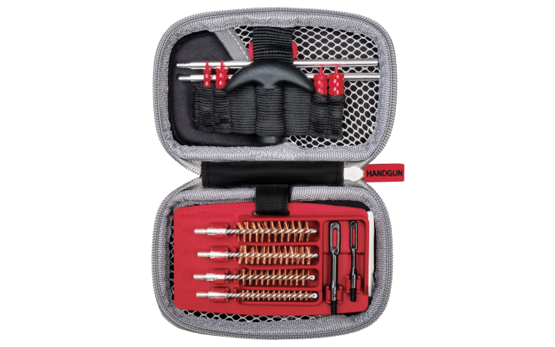 Real Avid Gun Boss, Cleaning Kit, For.22, .357, .38, 9mm, .40, .45 Caliber Firearms, T-Handle, Brushes, Jags, Slotted Tips, Patches, Compact, Weather Resistant Zippered Travel Case with Ballistic Nylon Shell AVGCK310-P