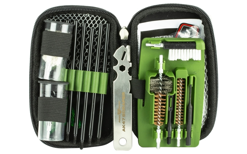Real Avid Real Avid, Gun Boss, AK47 Cleaning Kit, Threaded Rods, T-Handle, Brushes, Mop, Drift Pin Punch With Gas Port Scraper Tip, Bore Illuminator, Safety Flag, Carbon Scraper, Cleaning Patches, Includes Zippered Case With Ballistic Nylon Shell AVGCKAK47