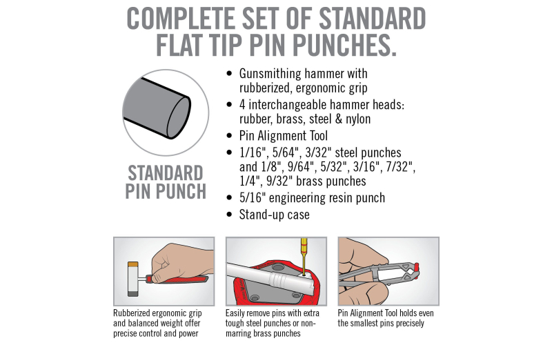 Real Avid Accu-Punch Hammer & Punch Set, Includes Rubber/Brass/Nylon/Steel  Hammer Heads, Brass Punch Sizes 3/32, 1/8, 5/32, 1/16, 5/64 AVHPS-B