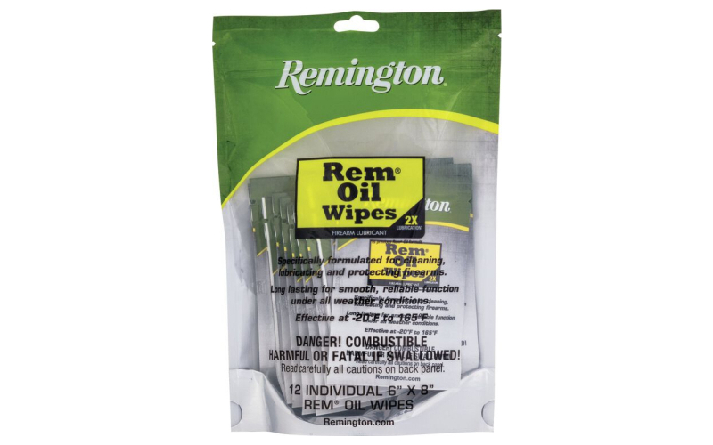 Remington Rem-Oil, 6" x 8" Wipes, Cleaner, 12/Pack