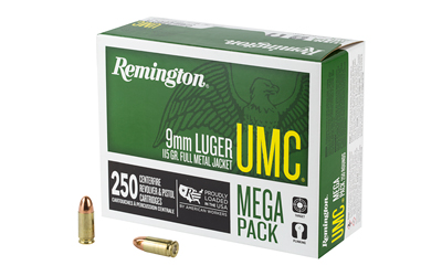 Remington UMC, 9MM, 115 Grain, Full Metal Jacket, Mega Pack, 250 Round Box 23777