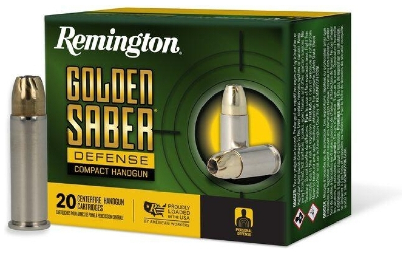 Remington golden saber compact defense 38 spl +p 125gr bjhp ammo 20rd