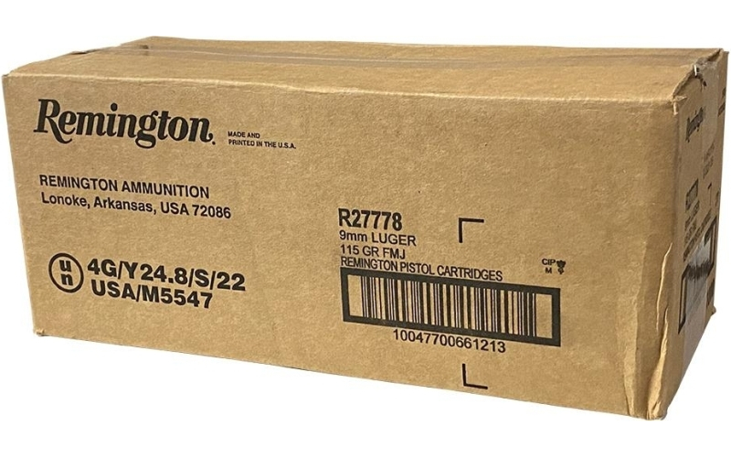 Remington 9mm luger 115gr fmj range handgun ammo  1000rnd case