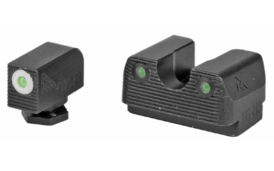 Rival Arms Tritium 3 Dot Front/Rear Green Night Sight For Glock 17/19, White Front Sight Ring, Black Nitride Quench-Polish-Quench (QPQ) Finish RA-RA1B231G