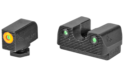 Rival Arms Tritium 3 Dot Front/Rear Green Night Sight For Glock 42/43, Orange Front Sight Ring, Black Nitride Quench-Polish-Quench (QPQ) Finish RA-RA2A231G
