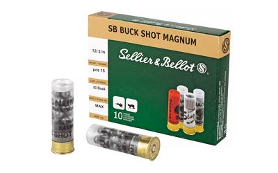 Sellier & Bellot Shotshell, 12 Gauge, 3", 00 Buck, 15 Pellets, 10 Round Box SB12BSA