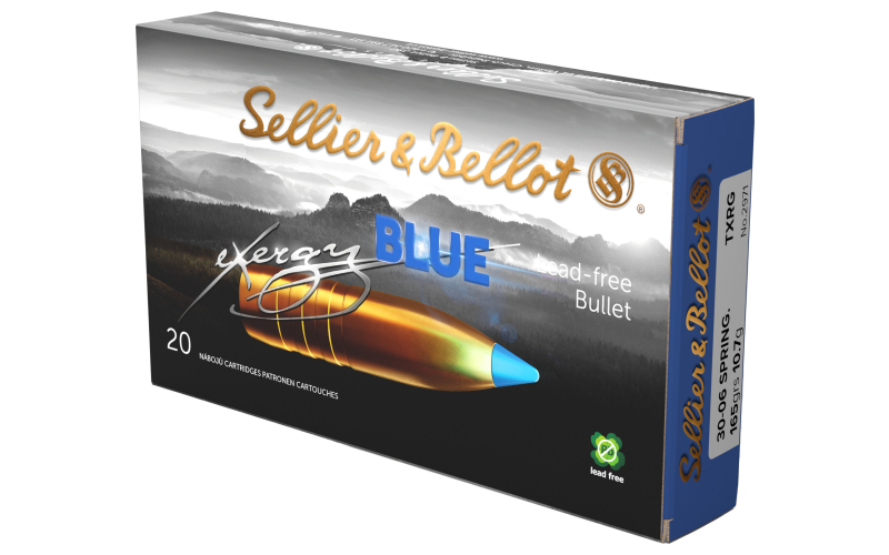 Sellier & Bellot Exergy Blue Bullet, Rifle Ammunition, 30-06 Springfield, 165 Grains, Lead Free Tipped Boat Tail, 20 Rounds per Box, 240 Rounds per Case SB3006XA