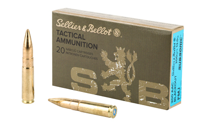 Sellier & Bellot Rifle, 300 Blackout, 200 Grain, Full Metal Jacket, Subsonic, 20 Round Box SB300BLKSUBA