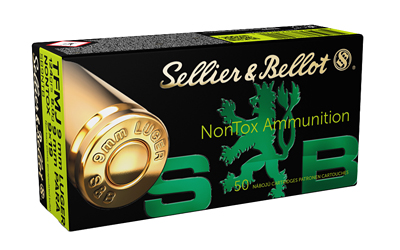 Sellier & Bellot NonTox, Pistol Ammunition, 9MM, 124 Grain, Total Full Metal Jacket, 50 Round Box SB9NTB
