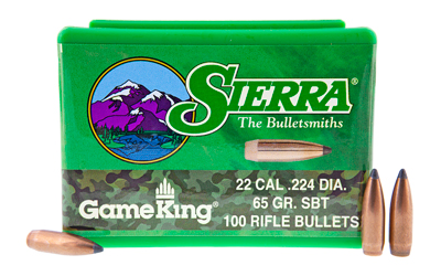 Sierra Bullets GameKing, .224 Diameter, 22 Caliber, 65 Grain, Spitzer Boat Tail, 100 Count 1395