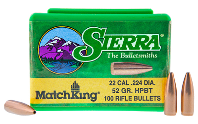 Sierra Bullets MatchKing, .224 Diameter, 22 Caliber, 52 Grain, Boat Tail Hollow Point, 100 Count 1410