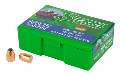 Sierra Bullets Sports Master, .355 Diameter, 9MM, 115 Grain, Jacketed Hollow Point, 100 Count 8110