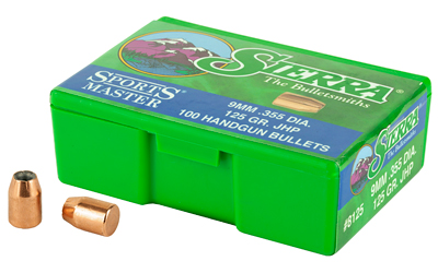 Sierra Bullets Sports Master, .355 Diameter, 9MM, 125 Grain, Jacketed Hollow Point, 100 Count 8125