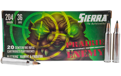 Sierra Bullets Prairie Enemy, 204 Ruger, 36Gr, BlitzKing, 20 Round Box A1036--11