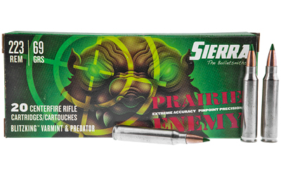 Sierra Bullets Prairie Enemy, 223 Remington, 69Gr, BlitzKing, 20 Round Box A7170--09
