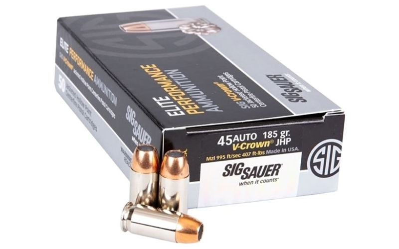 Sig Sauer 45 auto 185gr jacketed hollow point 50/box