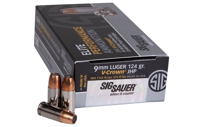 Sig Sauer 9mm luger 124gr jacketed hollow point 50/box
