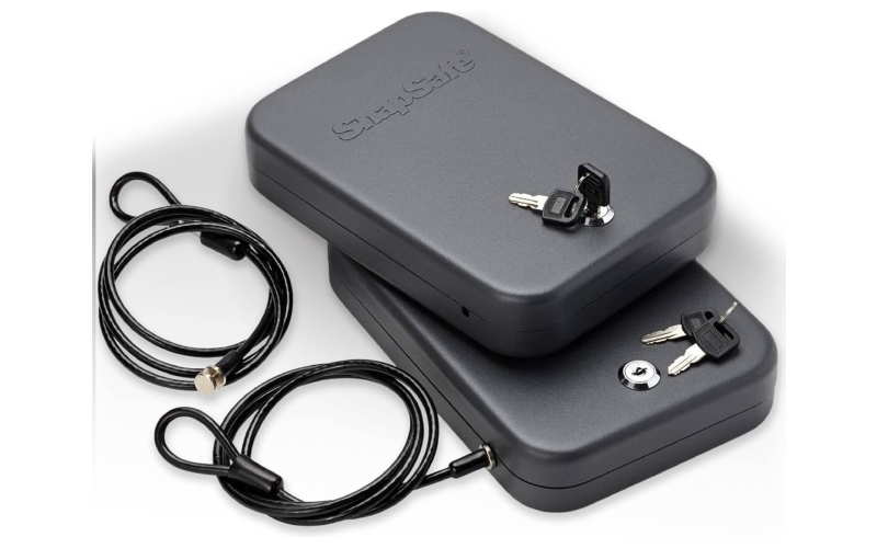 SnapSafe Lock Box, Large, 9.5" x 6.5" x 1.75", 2 Pack, Keyed Alike, 16 Gauge Steel, Cable Included, Black Finish 75201