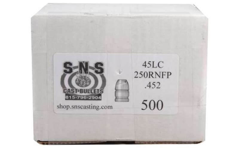 Sns Cast Bullets 45 cal (.452'') 250gr rnfp lead bullets 500/box