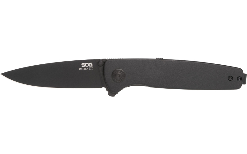 SOG Knives & Tools Twitch III, Folding Knife, 3.1" Drop Point Straight Edge, 154CM Stainless Steel, Titanium Nitride Finish, Black SOG-11-15-01-43