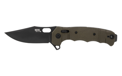 SOG Knives & Tools Seal XR, L-TI, Folding Knife, 4.3" Drop Point Straight Edge, GFN Handle, Black, PVD Finish, MagnaCut Steel, Includes (2) Additional Handles, Olive Drab Green and Gray SOG-12-21-13-57