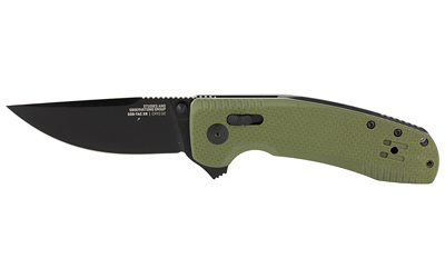 SOG Knives & Tools SOG-TAC XR, Folding Knife, 3.39" Straight Clip Point, Olive Drab Green G10 Handle, D2 Steel, Black Titanium Nitride Finish, Black SOG-12-38-02-41