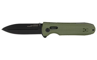 SOG Knives & Tools Pentagon XR, Folding Knife, 3.6" Straight Spear Point, G10 Grips, Olive Drab Green Handle, CTSXHP Steel, Black Titanium Nitride Finish, Black SOG-12-61-02-57