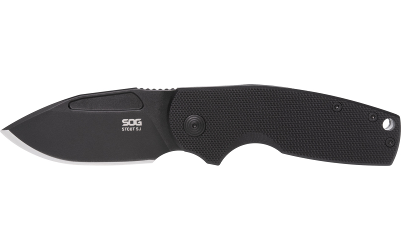 SOG Knives & Tools Stout SJ, Folding Knife, 2.6" Clip Point Straight Edge, G10 Handle, Cryo D2 Steel, Titanium Nitride Finish, Black SOG-16-03-02-57