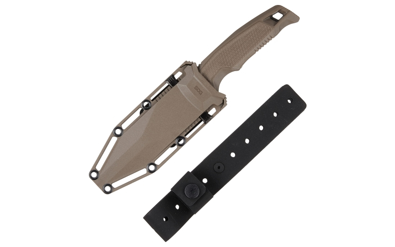 SOG Knives & Tools Recondo FX, Fixed Blade Knife, 4.6" Clip Point, Serrated Edge, Flat Dark Earth Rubber Handle, Cryo 440C Steel, Titanium Nitride Finish, Black, Includes Kydex Sheath and UMS Clip SOG-17-22-04-57