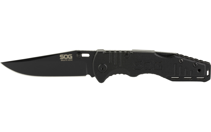 SOG Knives & Tools Salute, 3.1" Folding Knife, Clip Point Straight Edge, G10 Handle, 8Cr13MoV Steel, Hardcased Black Finish, Black SOG-FF1101-CP