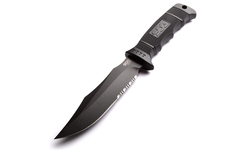 SOG Knives & Tools Seal Pup, Fixed Blade Knife, 4.75" Partially Serrated, Clip Point, Black Glass Reinforced Nylon Handle, AUS-8 Steel, Hardcased Finish, Black, Includes Kydex Sheath SOG-M37K