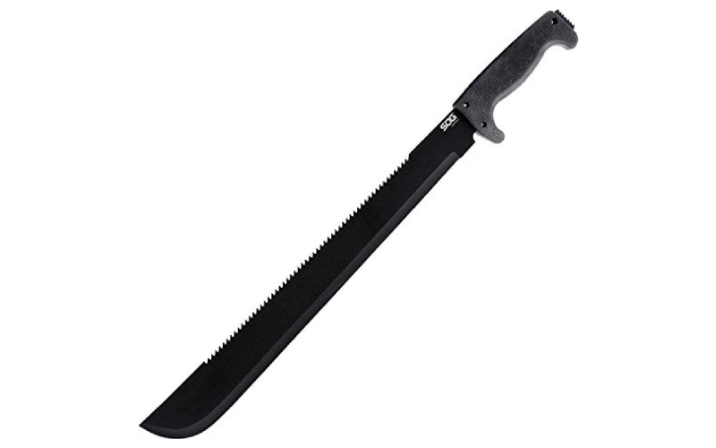 SOG Knives & Tools SOGfari Machete, 18" Straight/Saw Back Edge, Black Kraton Handle, 3Cr13 Steel, Powder Coat Finish, Black, Inlcudes Nylon Sheath SOG-MC02-N