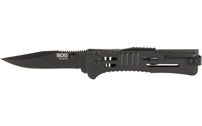 SOG Knives & Tools SlimJim, 3.18" Folding Knife, Clip Point Straight Edge, Bead Blasted Stainless Steel Handle, AUS 8 Steel, Hardcased Black Finish, Black SOG-SJ32-CP