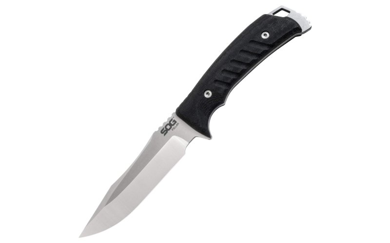 SOG Knives & Tools Pillar, Stonewashed Finish, Silver, Fixed Blade Knife, 5" Clip Point Straight Edge, Black Canvas Micarta Handle, S35VN Steel, Includes Kydex Sheath SOG-UF1001-BX
